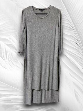 Grey Midi Dress Women Long Sleeve Layered Hem Soft Stretch Casual Minimalist